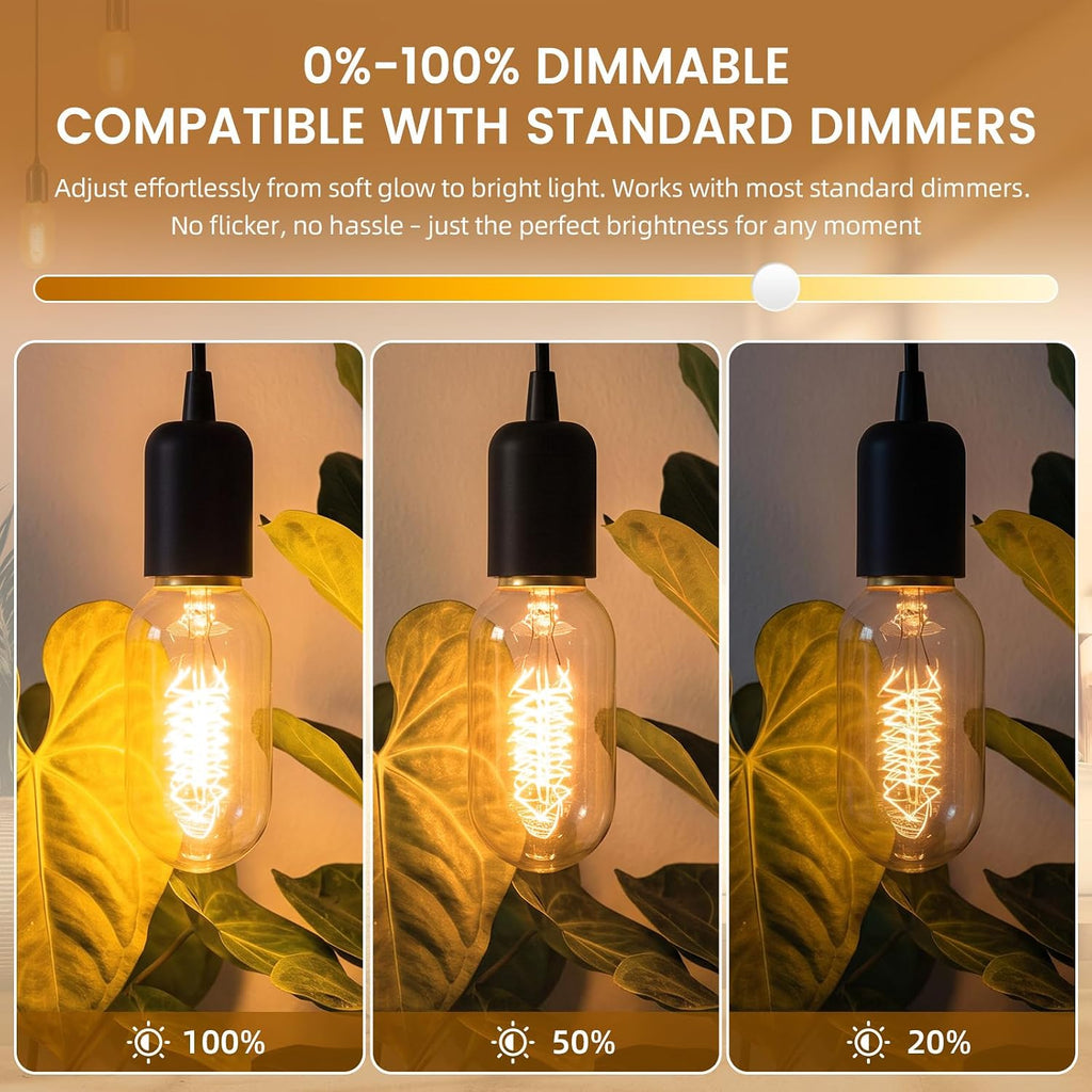 E26 T45 Vintage Edison Light Bulbs 41W 2200K Warm Amber Bulbs