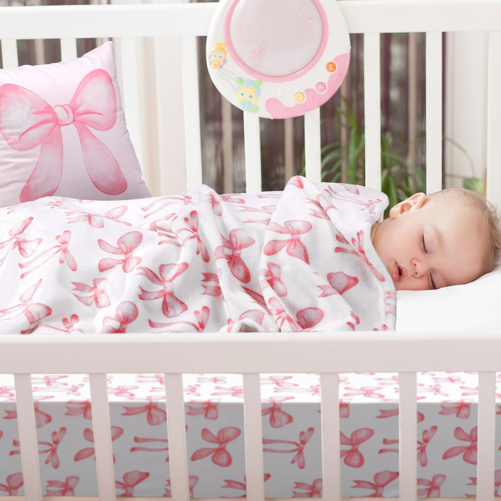 Pink Bow Baby Crib Bedding Set for Infant Standard Bed