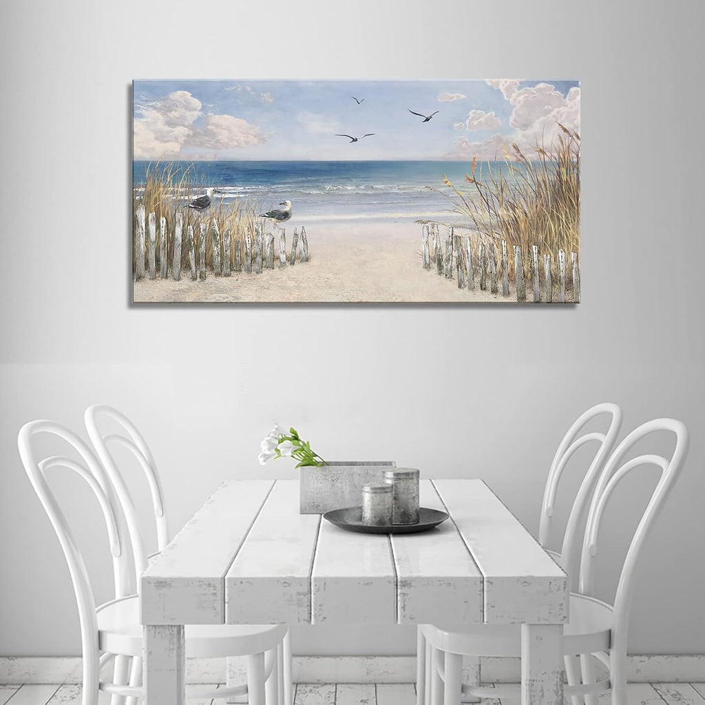 FC3750 Sandy Beach Wall Art Canvas Print Wall Art Seascape Blue Print Painting Abstract Coastal Picture Modern Ocean