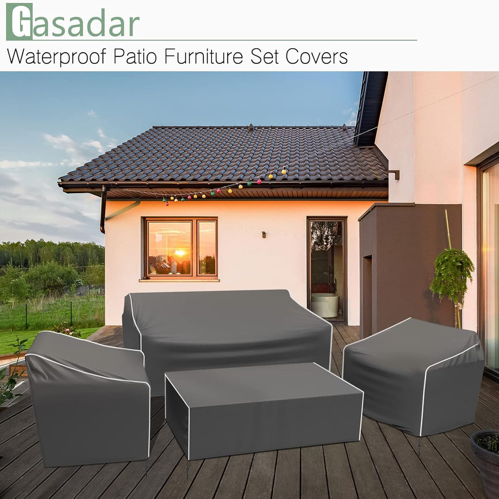 Patio Furniture Cover 4-Piece Set | Heavy Dut 600D Outdoor Furniture Cover Waterproof for Lawn Patio Chairs, Loveseat