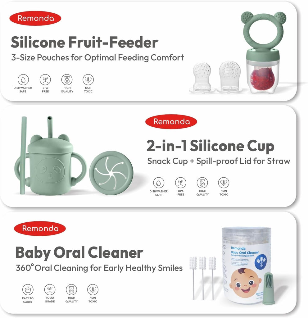 Piece BPA-Free Silicone Baby Feeding Set | Extra Large Suction Plates, Toddler Bowls, Self Feeding Spoons