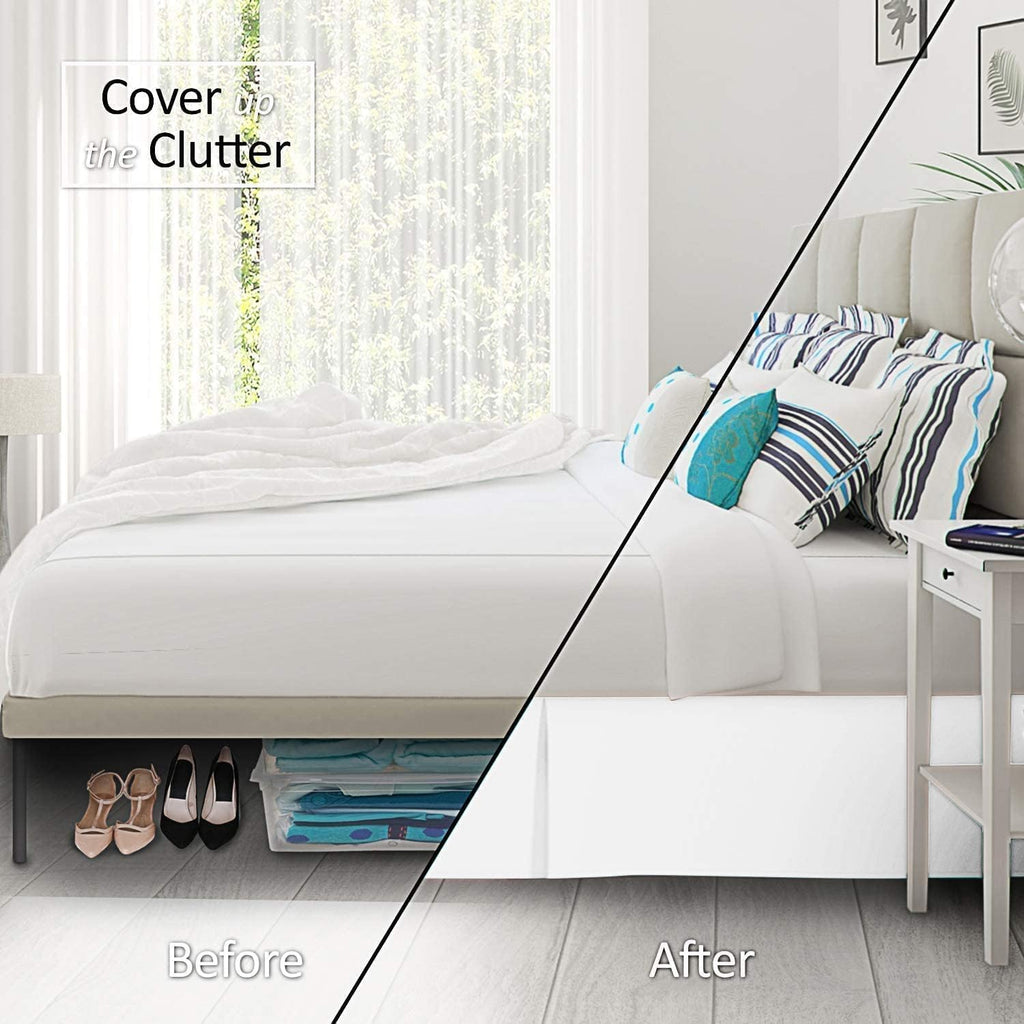 Bed Skirt Queen Size 100% Cotton Blend Fabric, Tailored Fit 1pc Bedskirt Queen Size 12" Drop Length Silver Solid