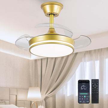 30" Retractable Ceiling Fans with Lights, Dimmable LED Ceiling Fan Remote Control, Modern Small Fan Light Living Room