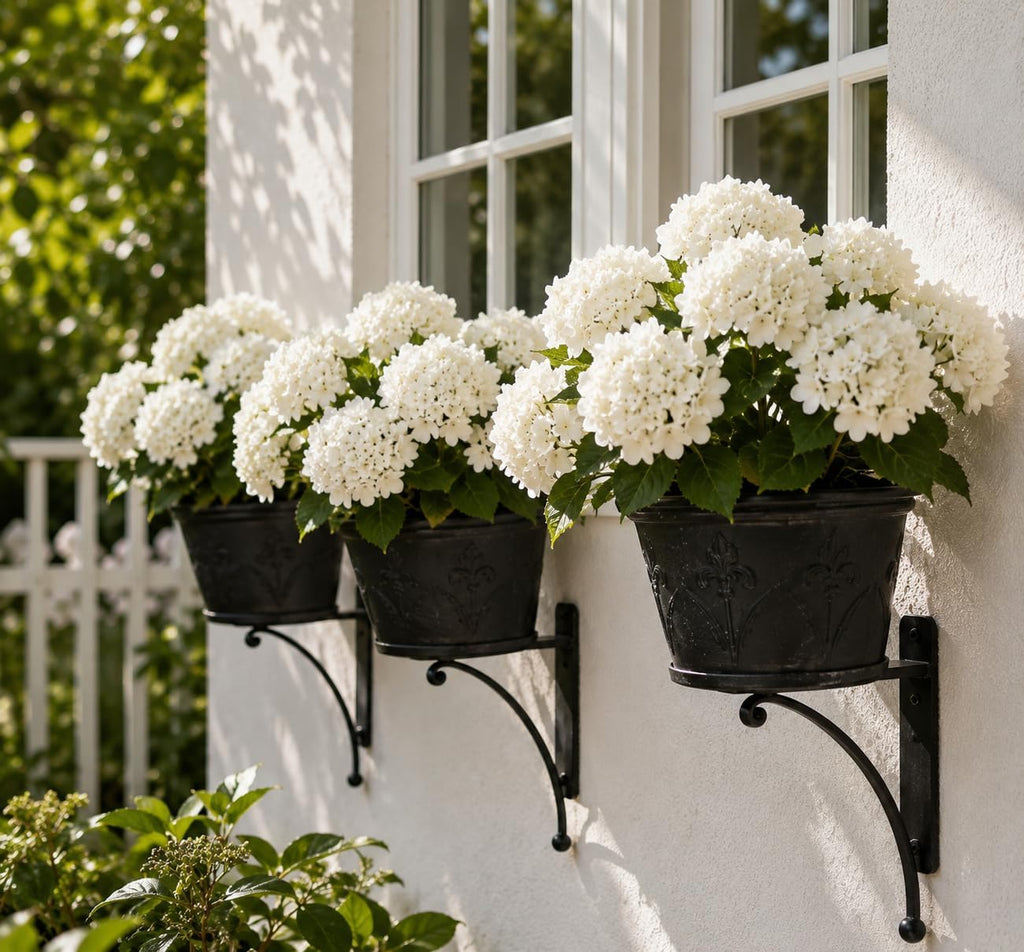 White Hydrangea Artificial Flowers Outdoor,30 Flower Heads UV Resistant Faux Hydrangeas Silk Flowers - Set of 6