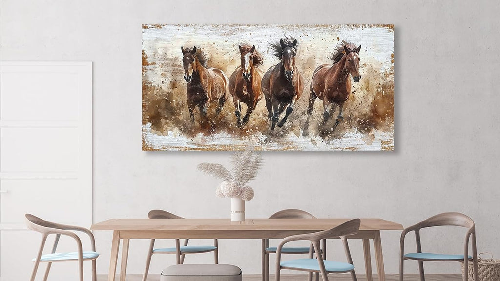 Horses Canvas Wall Art - Brown Horse Pictures Animal Wall Decor Running Horses Painting Prints Artwork Bedroom Home
