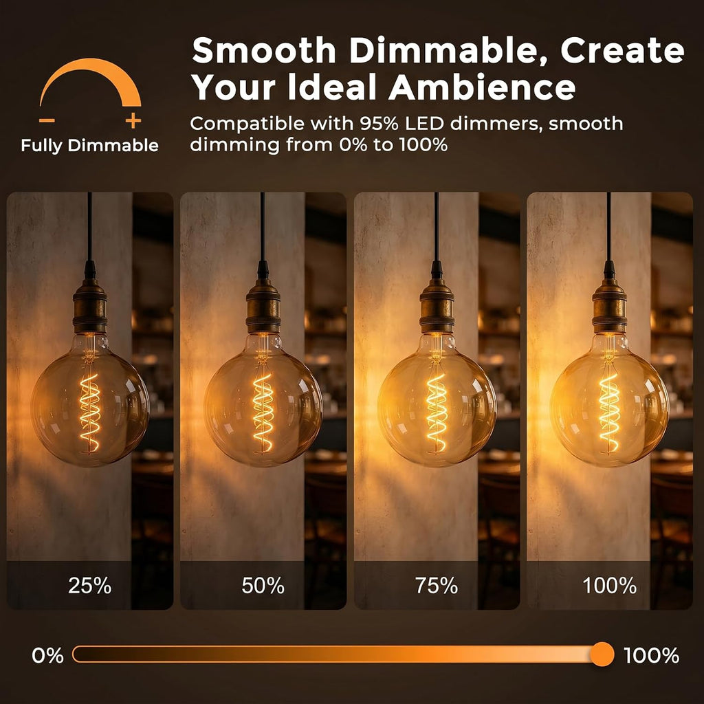 Oversized LED Edison Bulb 60 Watt, E26 Base Dimmable 2700K, Amber