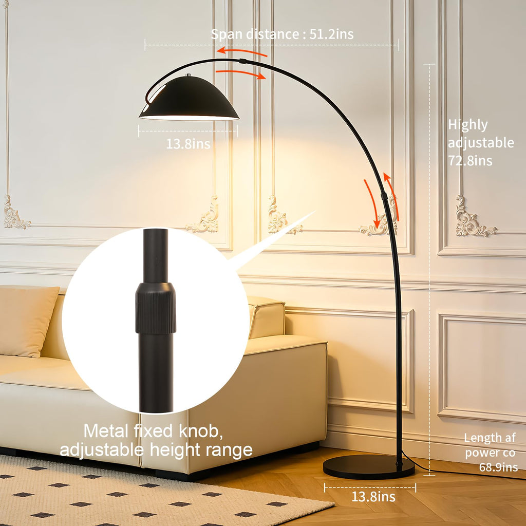 Unique Black Large Arc Floor Lamp 72"Tall with Remote Dimming