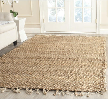 Natural Fiber Collection Area Rug - 9' Square, Natural, Handmade Farmhouse Fringe Jute, Ideal for High Traffic Areas