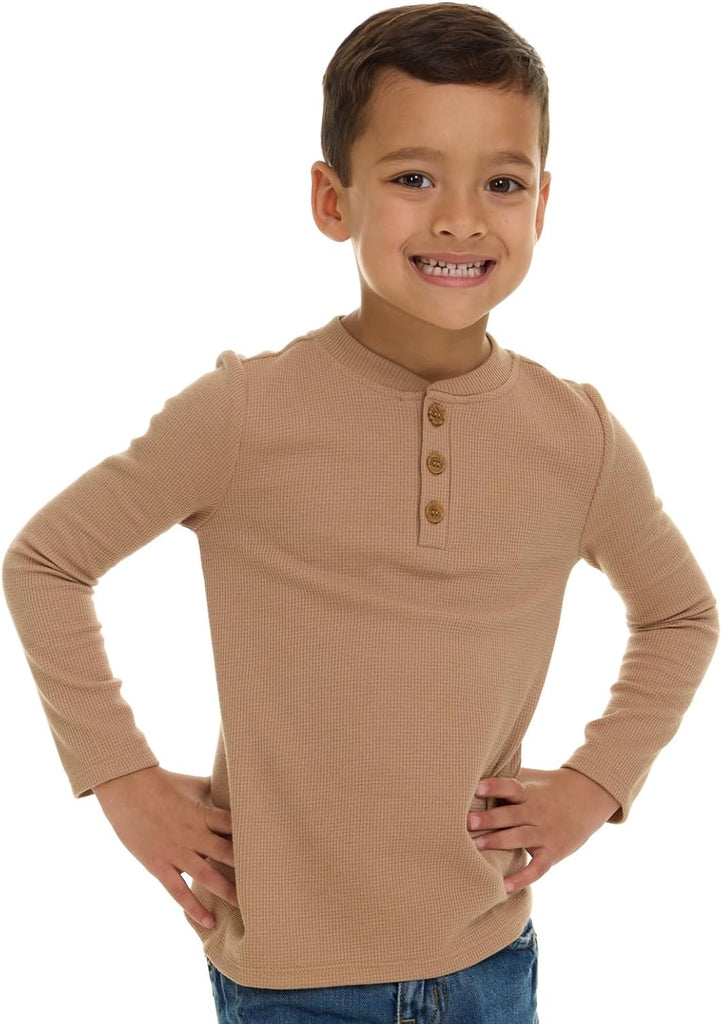 Pack Boys' Henley Long Sleeve Shirts - Soft Cotton Blend Toddler Tops, Everyday Basics, Size 12M
