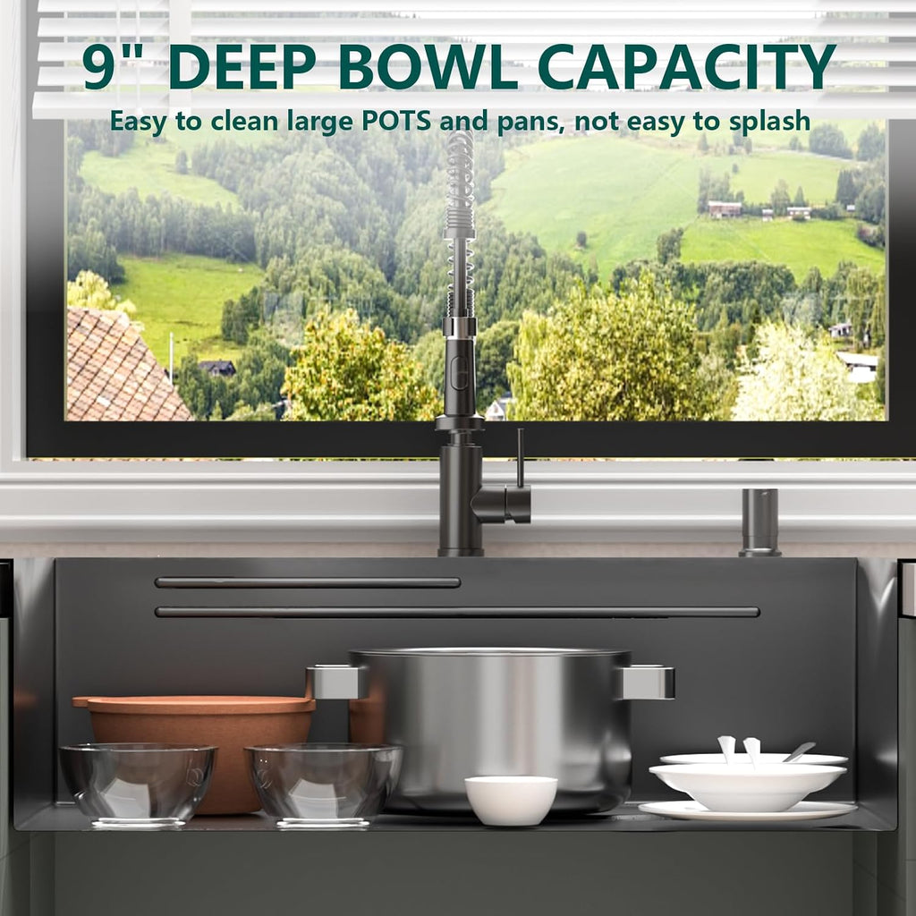 Black Drop- Sink:30in Stainless Single Bowl Sink &Accessories | Spacious 30-Inch Workstation Sink with 7-in-1