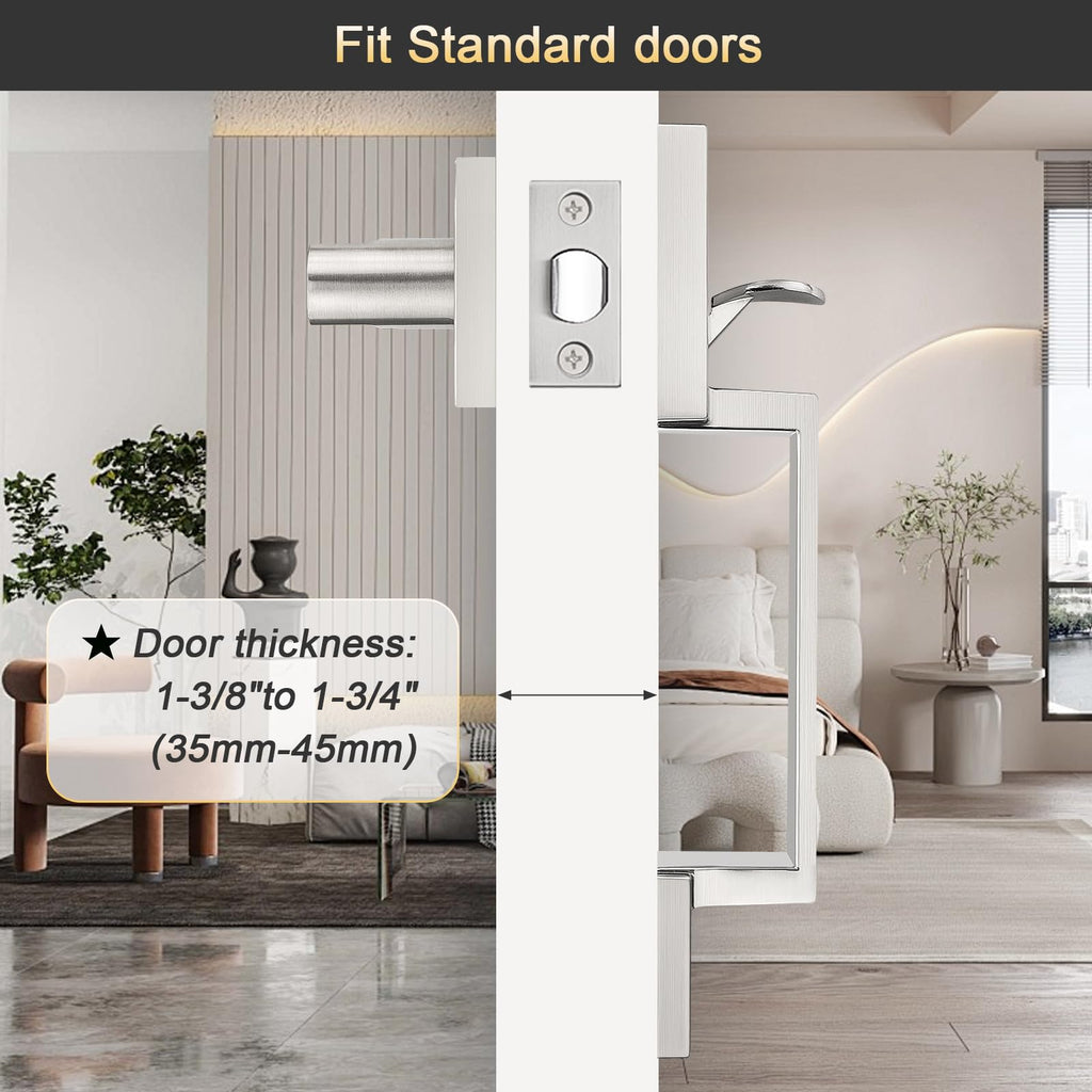 Satin Nickel Front Door Handle, Brushed Nickel Entry Handleset, Single Cylinder Front Door Handle Only, Reversible