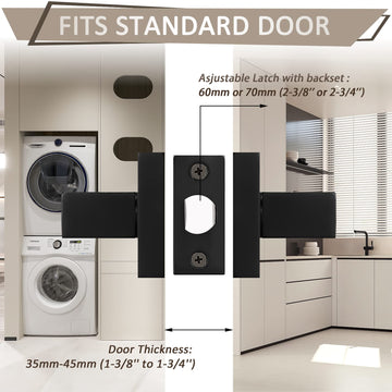 2 Pack Black Passage Door Levers Square Lever Non-Locking Lever Set Interior Keyless Door Handles Door Lock Doorknobs