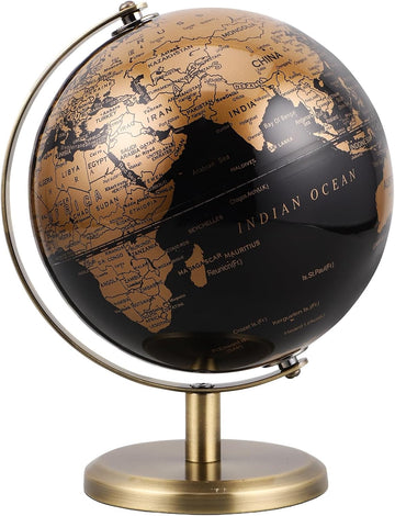 6 Inch Small World Globe with Antique Bronze Stand Black Gold Earth Desktop Decor for Kids & Adults Geography