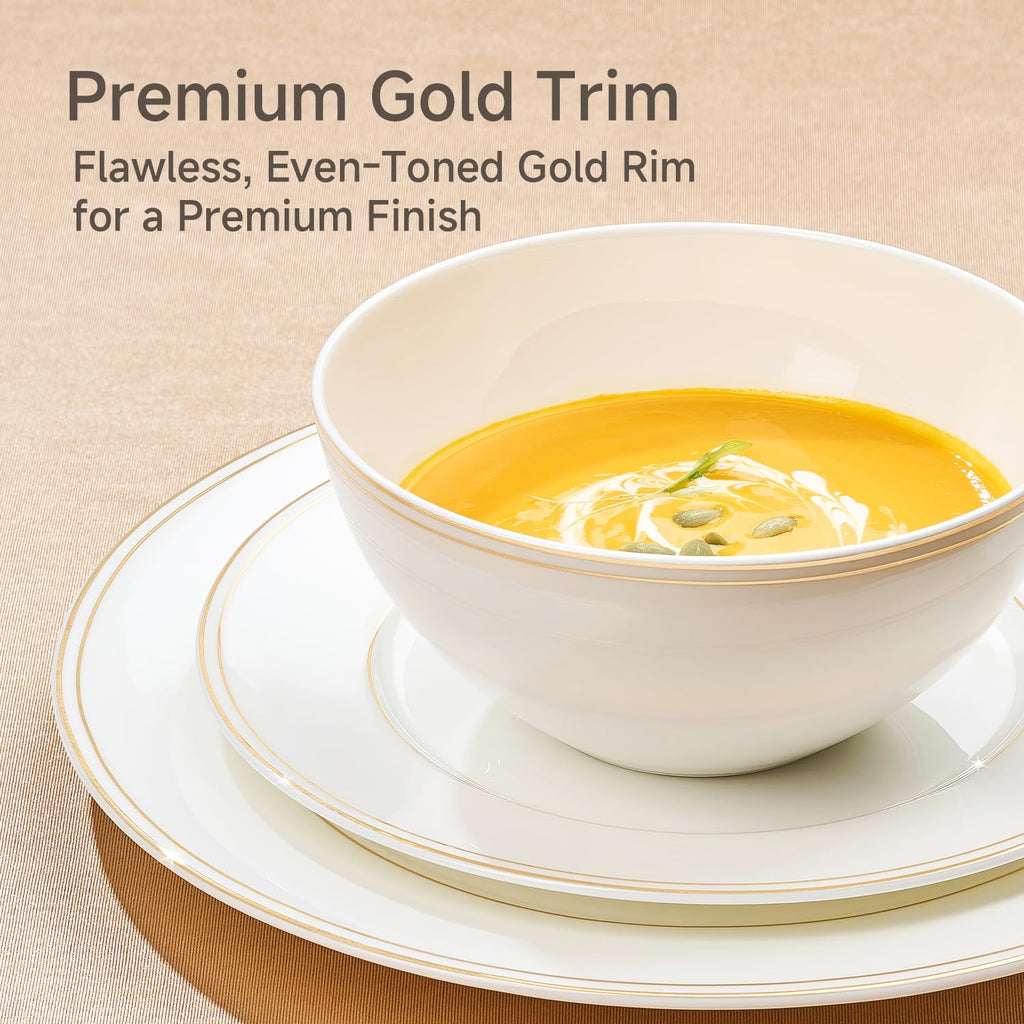 18Pcs Gold Trim White Bone China Set, Service for 6