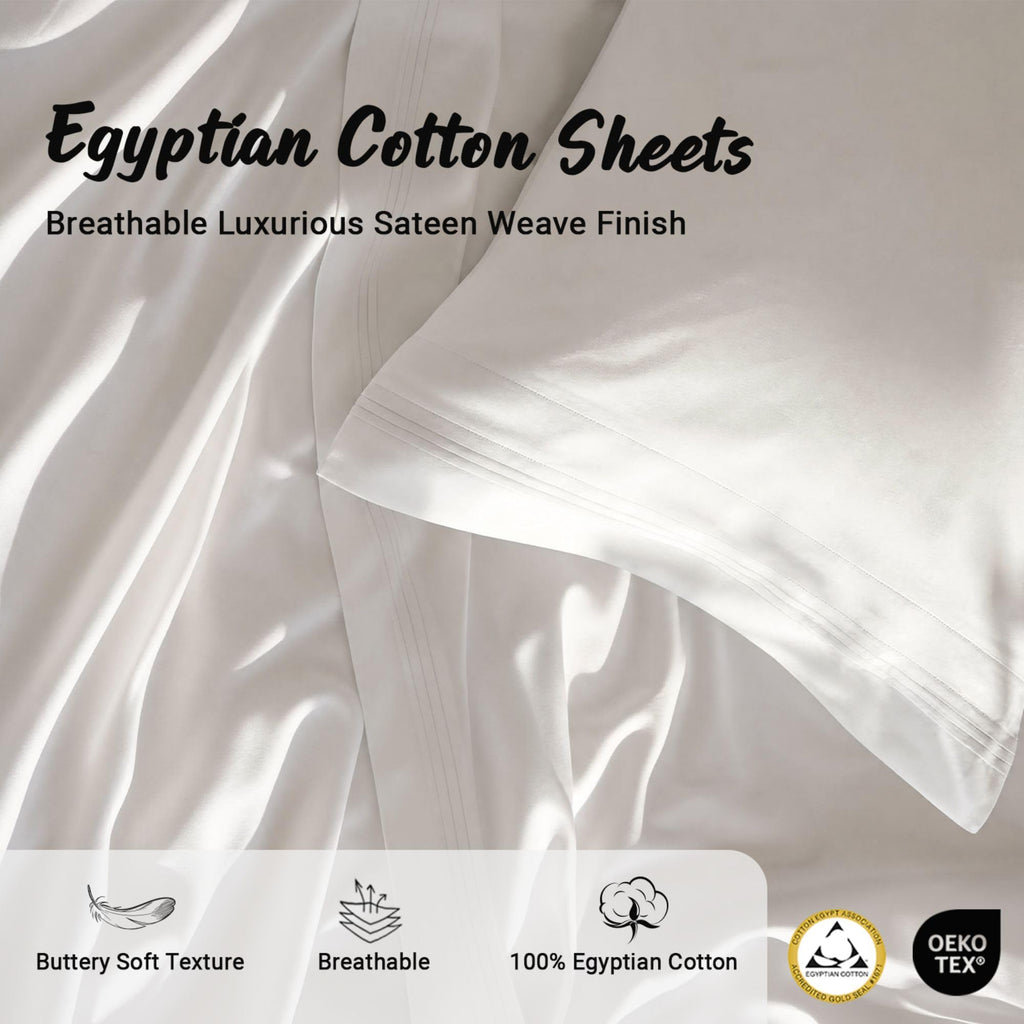 Egyptian Cotton 4 Piece Sheet Set, Luxury 1000 Thread Count, Modern Design, Sustainable Sheets, Ultra-Soft Basics