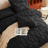 Queen Comforter Set 7 Pieces Bed in A Bag Black Luxury Soft Queen Bed Set Pintuck Pinch Pleat Bedding Sets with