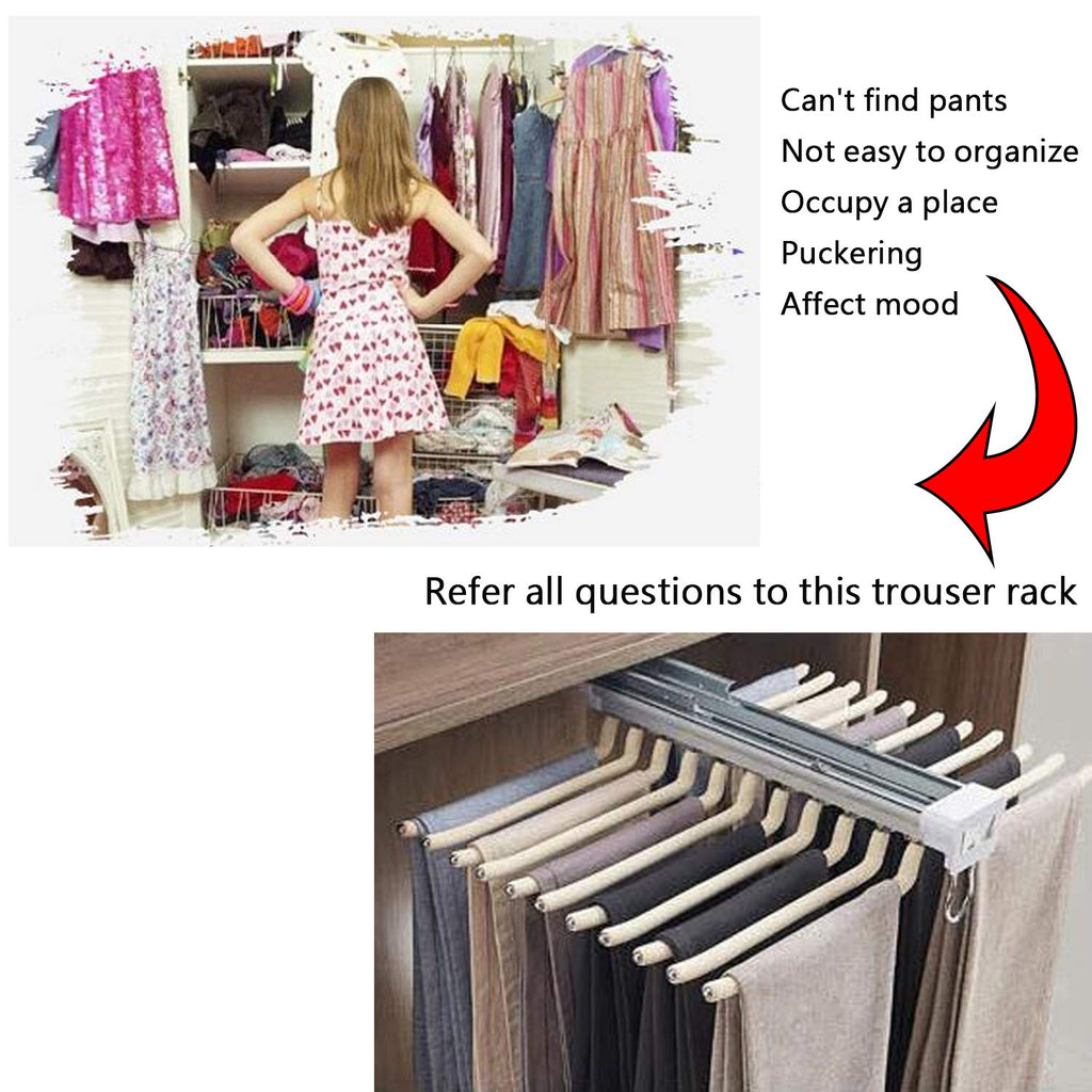 Pull Out Trousers Rack 22 Arms Steel Pull Out Pants Rack Pants Hanger Bar Clothes Organizers for Closet for Space