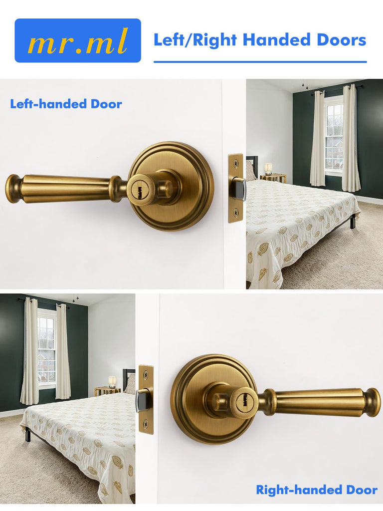 Door Handle Antique Brass Keyed Entry Door Lever, 1 Pack