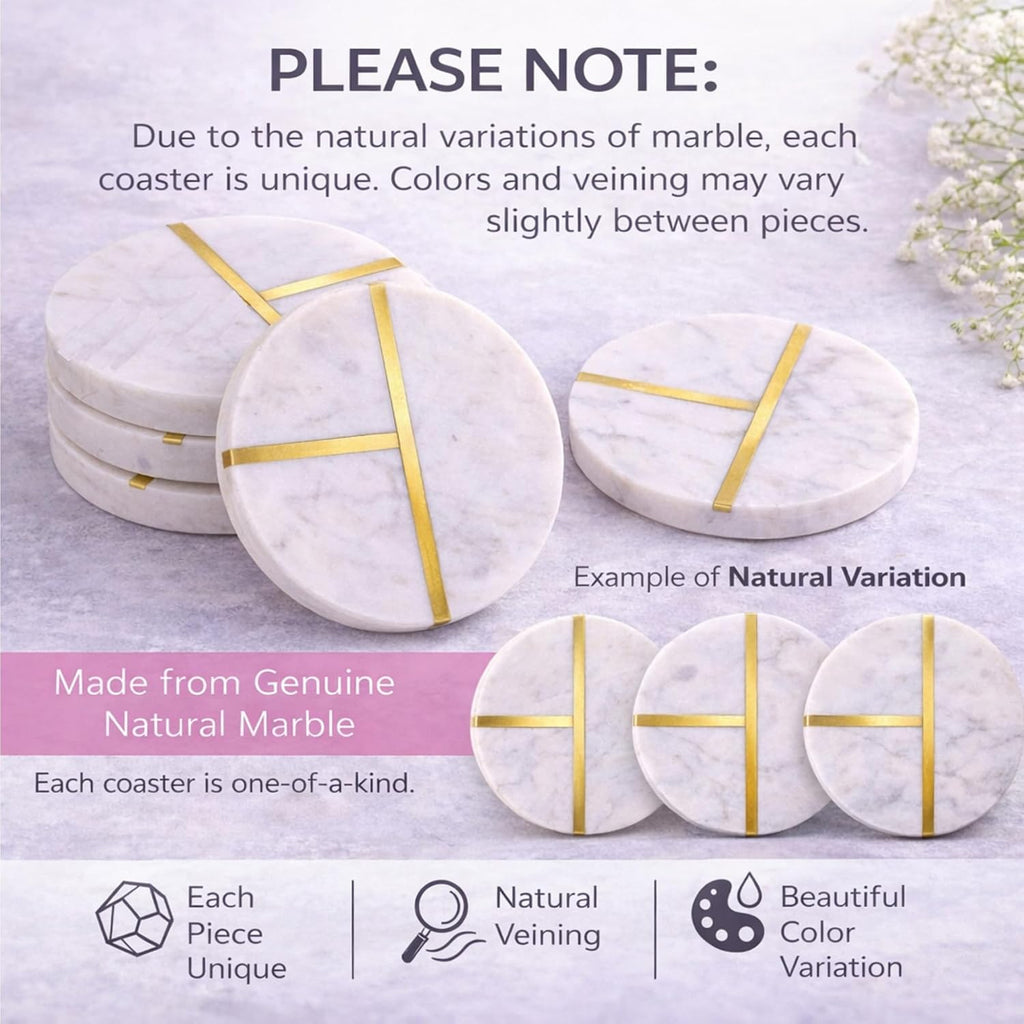 Marble White Coasters, 4" Wide - Set of 4