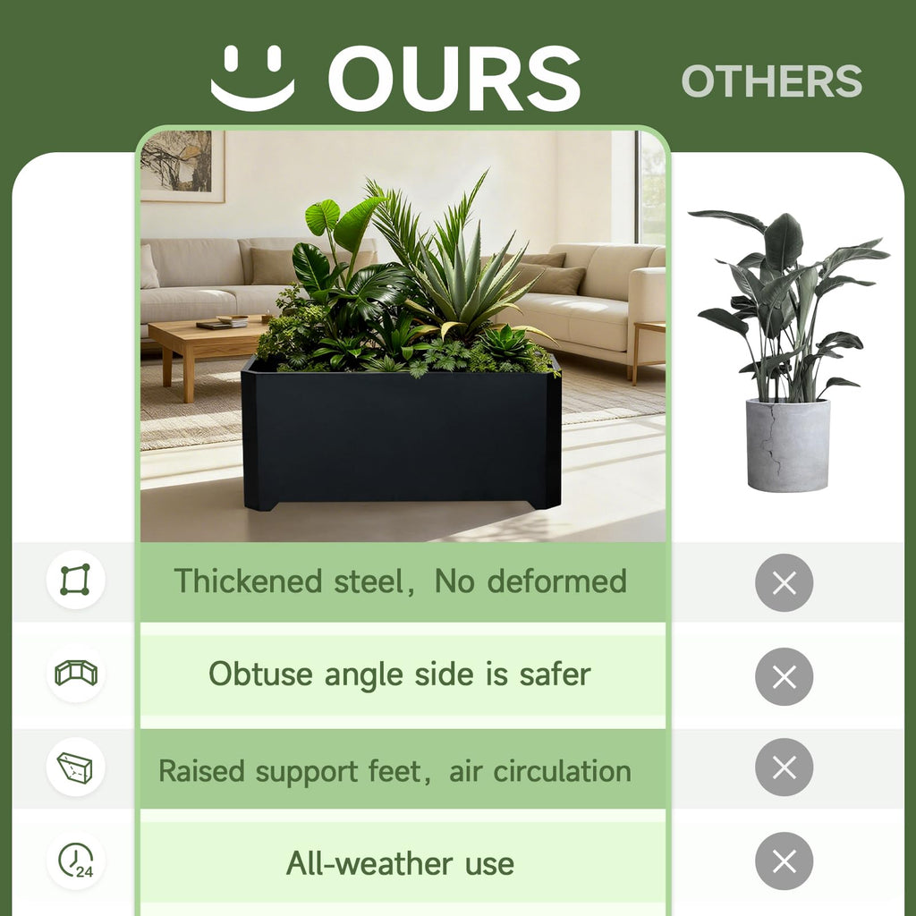 Metal Rectangular Planter Box 36"L x 15"W x 15"H Steel Black Planter Box