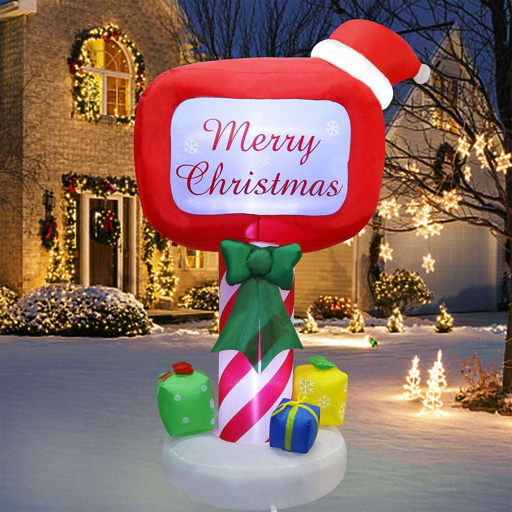 Christmas Inflatables Decorations Outdoor, 6FT Inflatable Xmas Mailbox with Built-in LED Lights, Lighted Blow Up