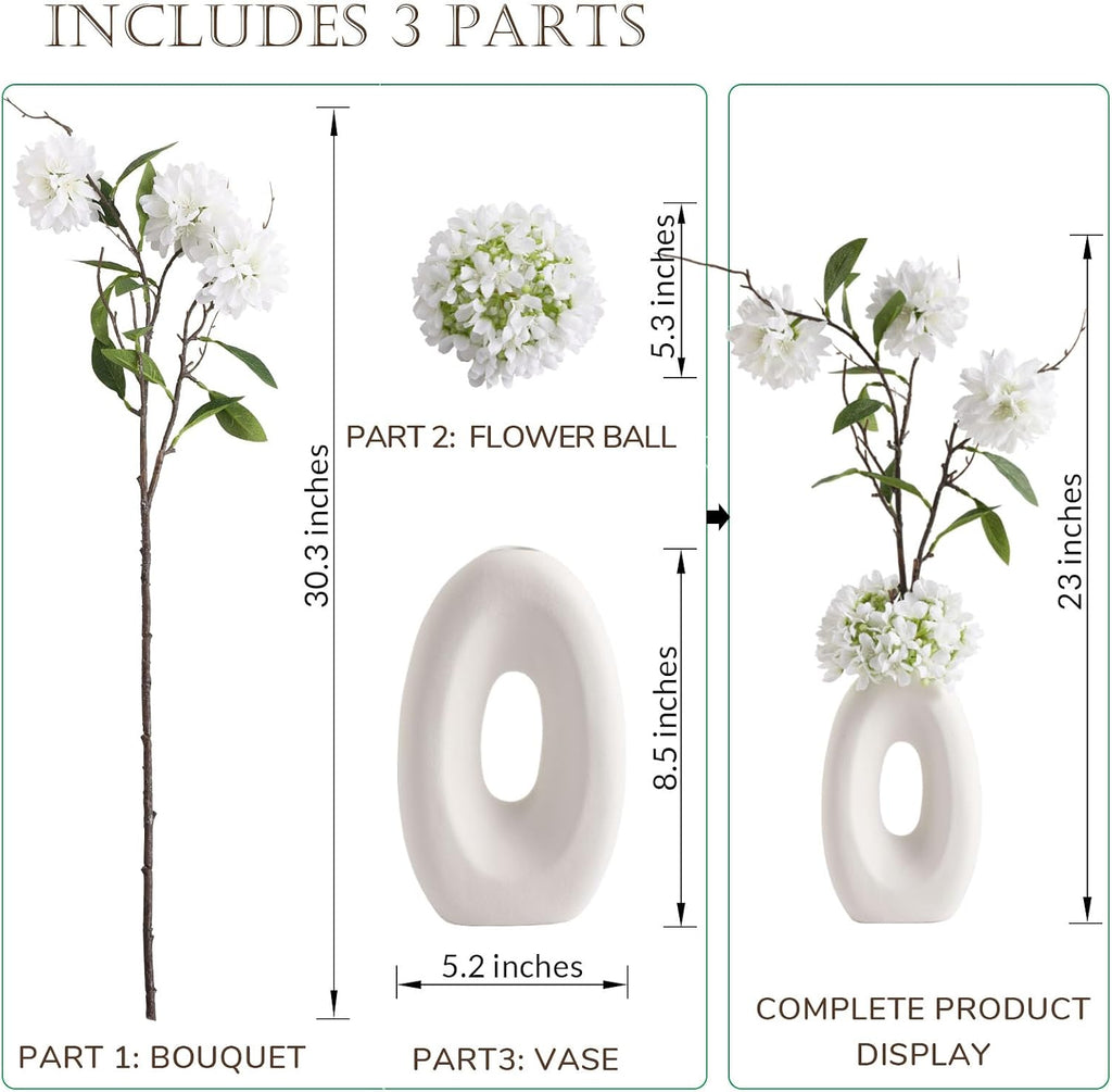 Fake Flower Bouquet and Vase Set, Faux Flower Arrangement for Decorating Living Room and Offices, Realistic