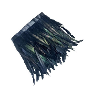 10-12" Rooster Hackle Feather Fringe Trim, Sewing Craft Feather for DIY Decorations-Black - 2 Yards