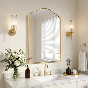 Bathroom Mirrors for Over Sink: 24"x36" Gold Wooden Arched Mirror