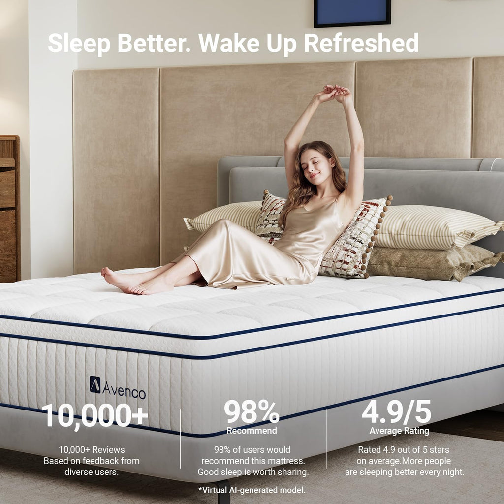 King Size Mattress 14 inch, King Hybrid Mattress in a Box | With Individual Pocket Coils & Cooling Gel Memory Foam
