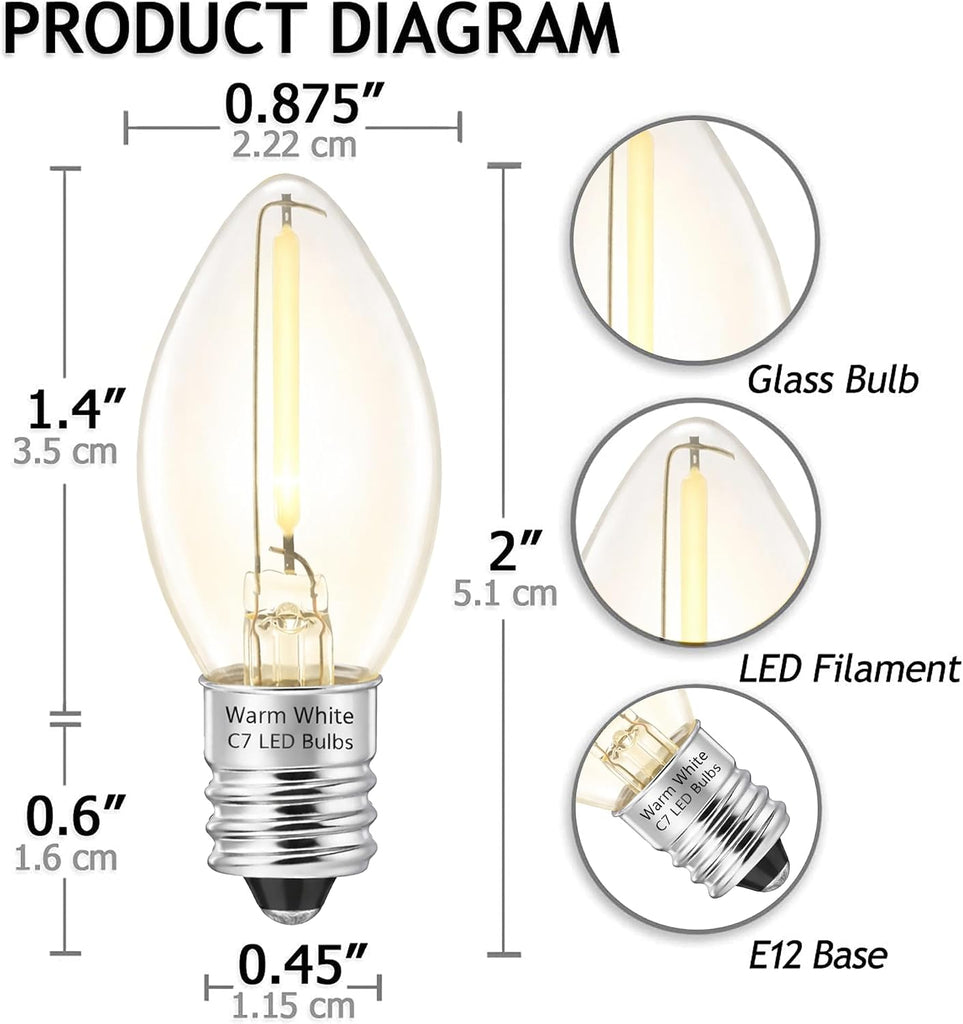 E12 C7 LED Night Light Bulbs, 7W Warm White Candelabra
