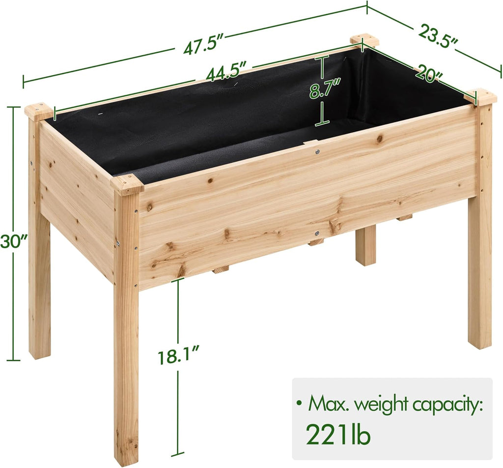 Raised Garden Bed 1Pcs Elevated Wood Planter Box Outdoor, Wood | Fir wood with black non-woven fabric liner offers