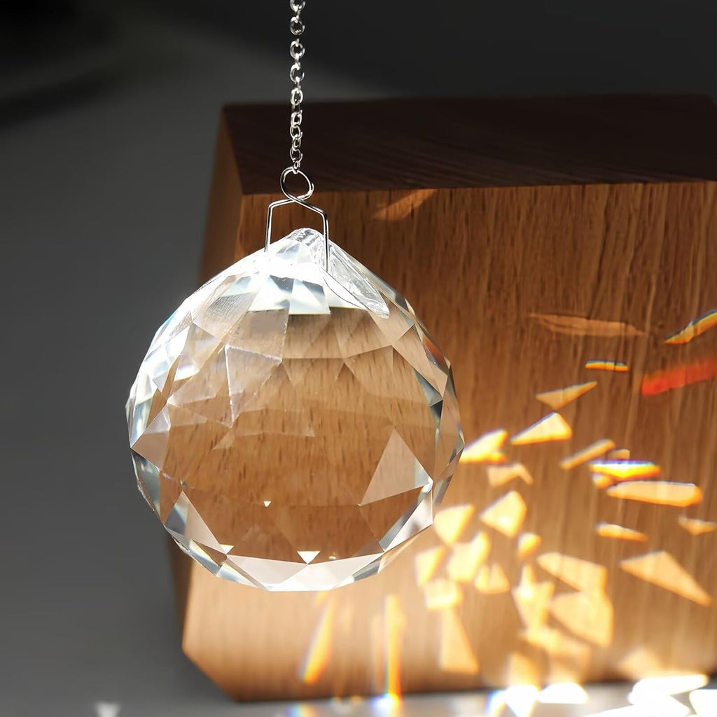 2 Pack Suncatcher Crystals Ball Prism Set, 1.57 Inch Clear Ball Rainbow Maker with Chain for Easy Hanging