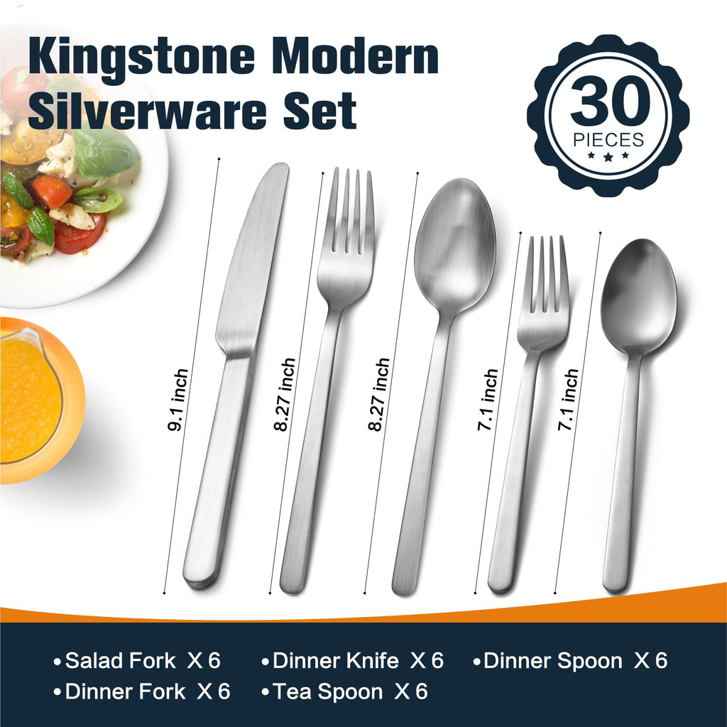 Matte Silver 30-Piece Forged Flatware Set for 4, 18/10 Stainless Steel