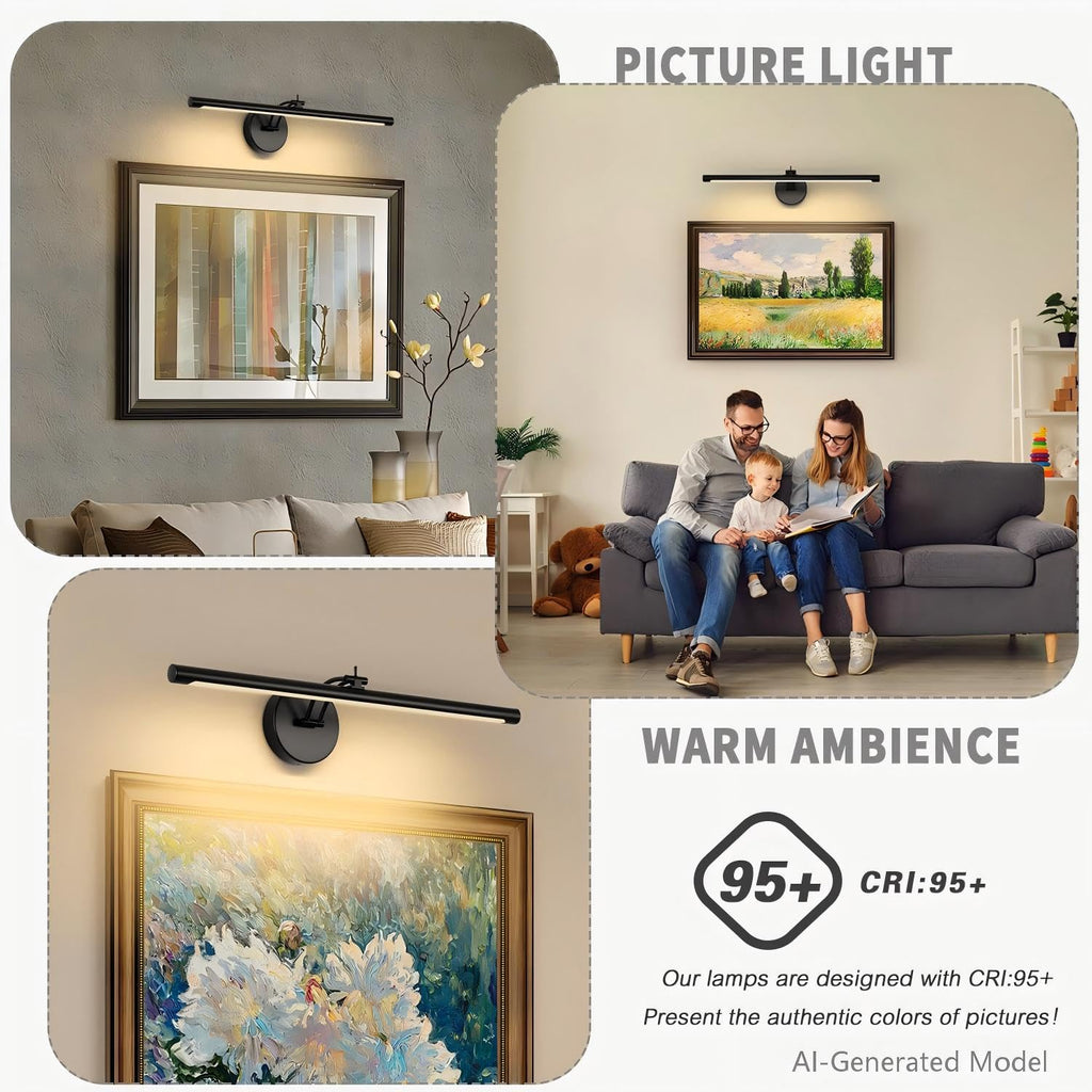 Picture Light Dimmable Hard Wired 23.62 Inch Adjustable Swing Arm Black Wall Lights for Pictures Led Display Light