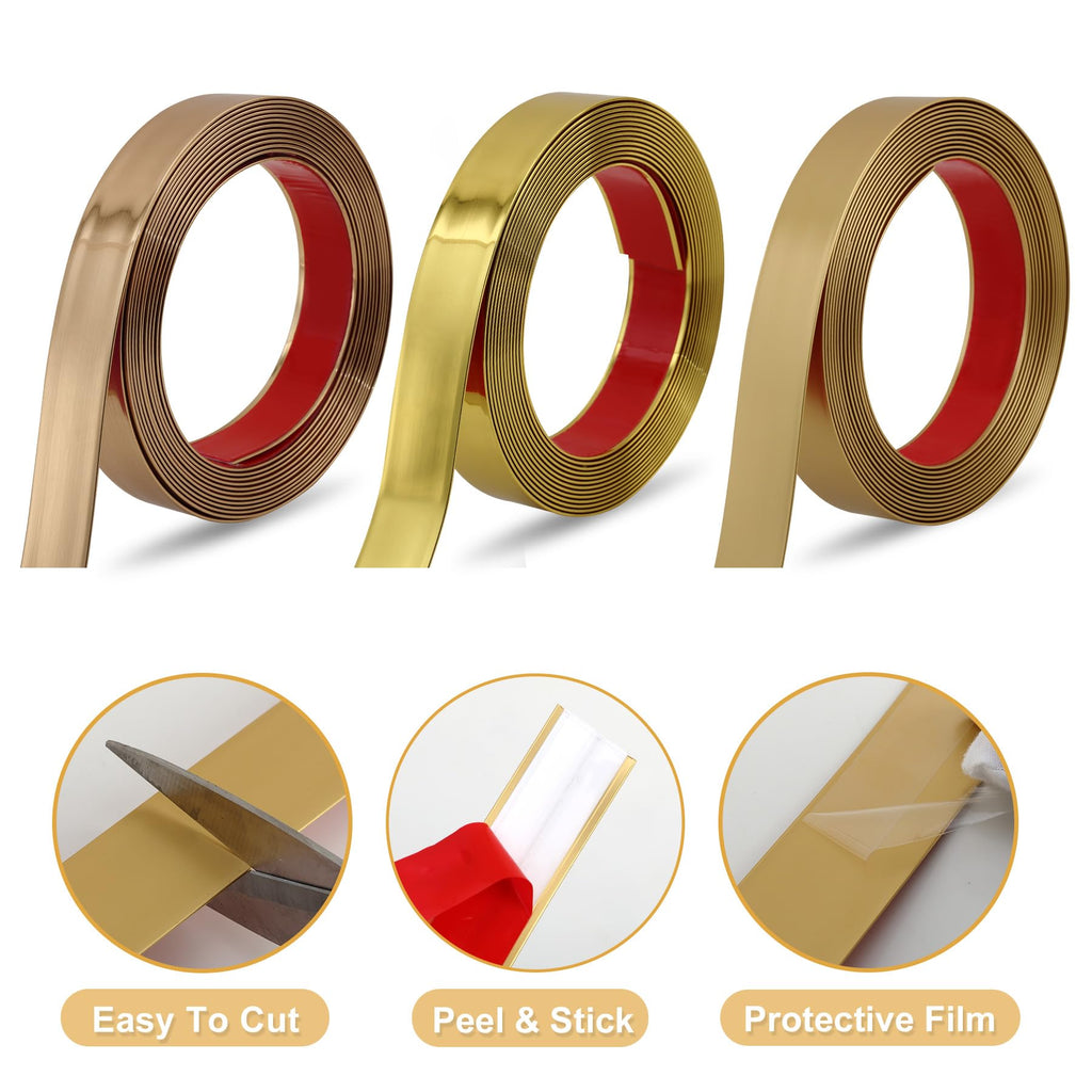 Matte Gold Finish Molding Trim, 196.8" L x 1.2" W Peel and Stick Decoration Strip for Ceiling, Wall, Tile Edge