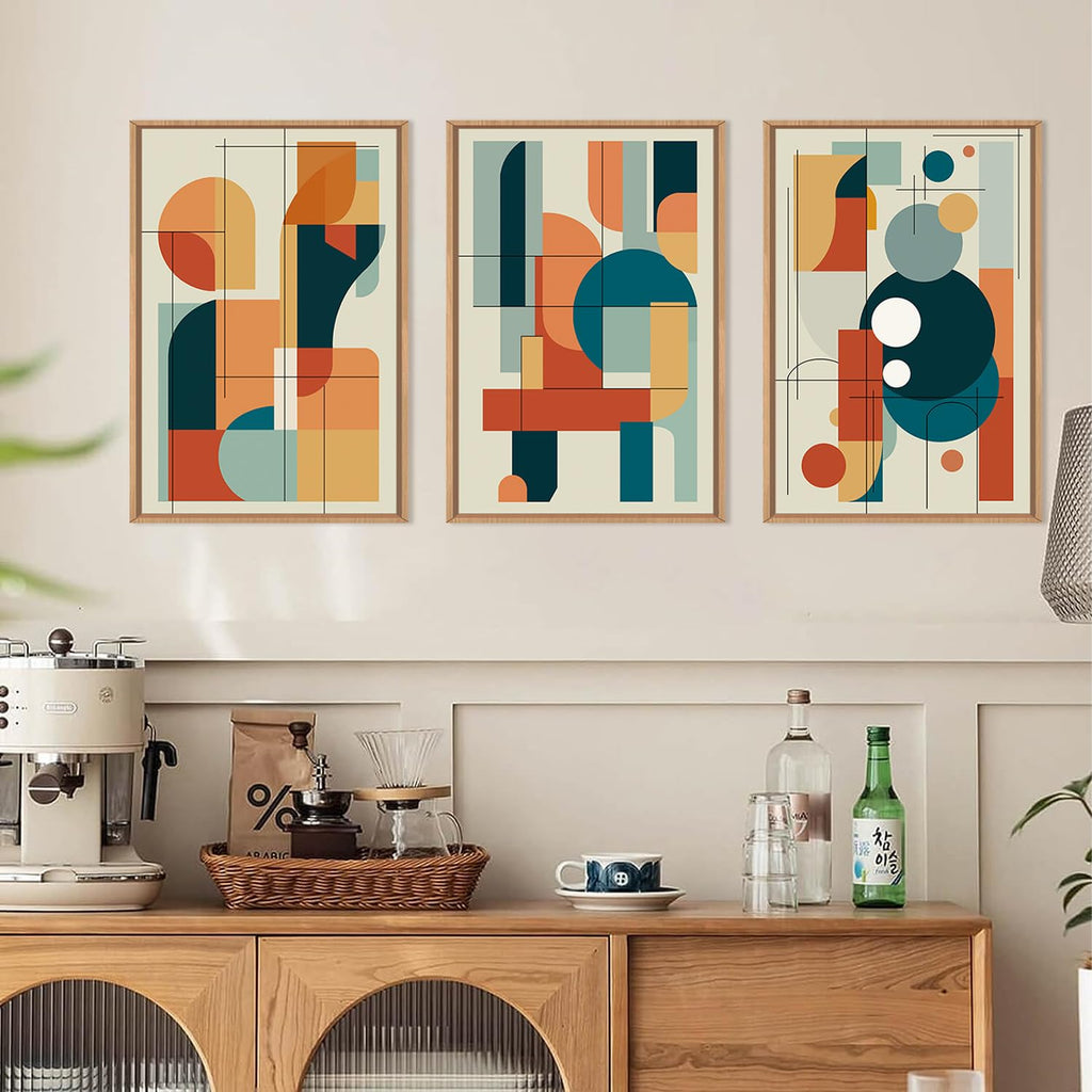 Mid Century Modern Wall Art Set Framed, Modern Canvas Art Wall Decor, Large Abstract Wall Painting, 3 Piece 16x24