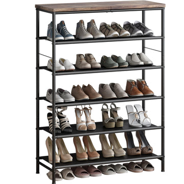 6 Tier Shoe Rack Storage Organizer Shelf Top with MDF Board