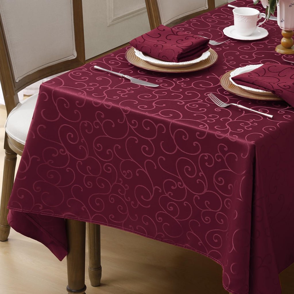 Burgundy Christmas Jacquard Rectangle Tablecloth, 60 x 84 Inch