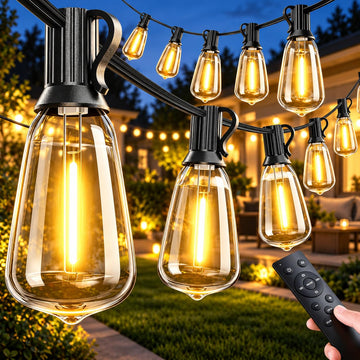 Outdoor Patio String Lights: 150Ft 45M Outside Waterproof Light - Remote Dimmable ST38 Shatterproof Bulb Connectable