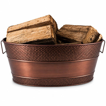 Copper Galvanized Firewood Storage Bin with Handles, 25-Qt