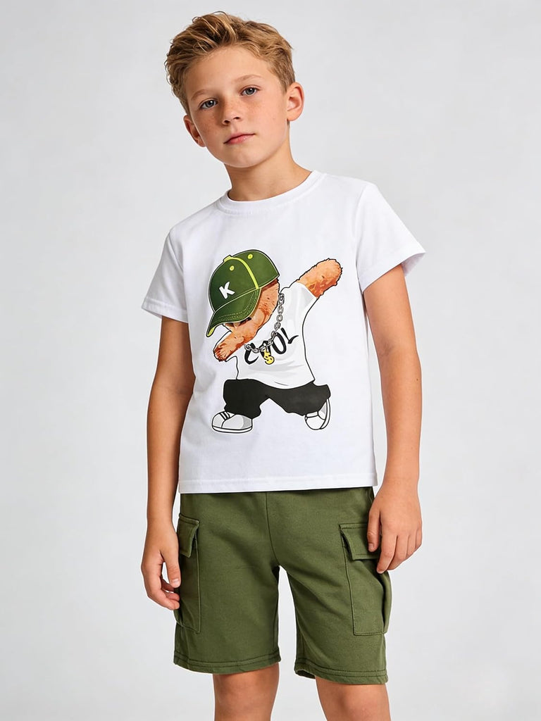 Boys' Piece Summer Outfit Short Sleeve Graphic T-Shirt and Cargo Shorts Set Toddler to Big Kid