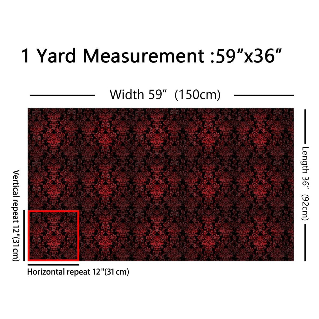 Gothic Spooky Damask Fabric By The Yard 10 Yards, Ombre Red Moth Upholstery Fabric, Gothic Vintage Floral Decorative
