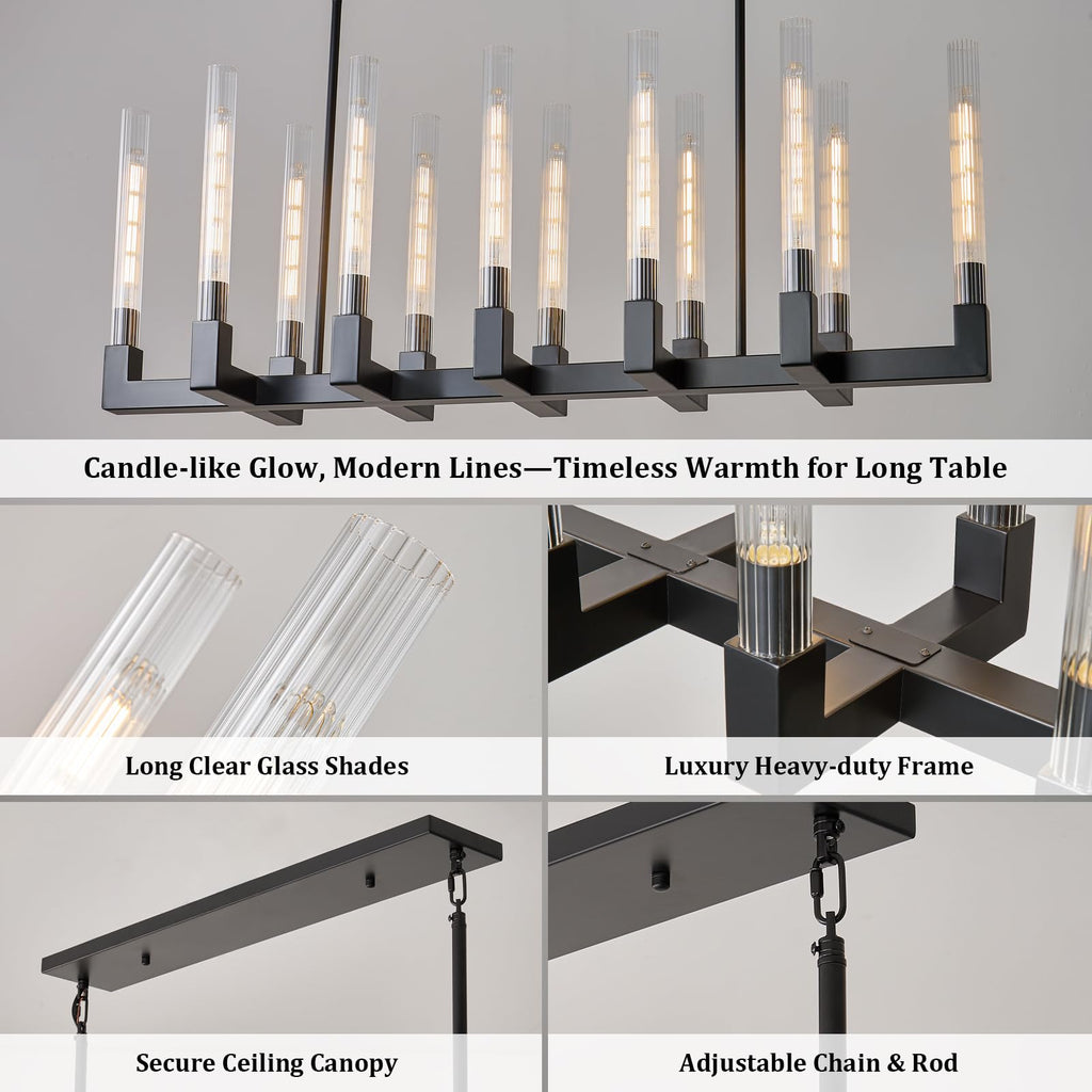 Black Farmhouse Dining Room Chandelier,Modern Linear Rectangle Chandelier
