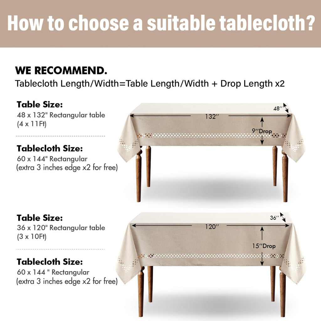 Beige Rectangle Tablecloth with Decorative Cutouts 60x144 inch