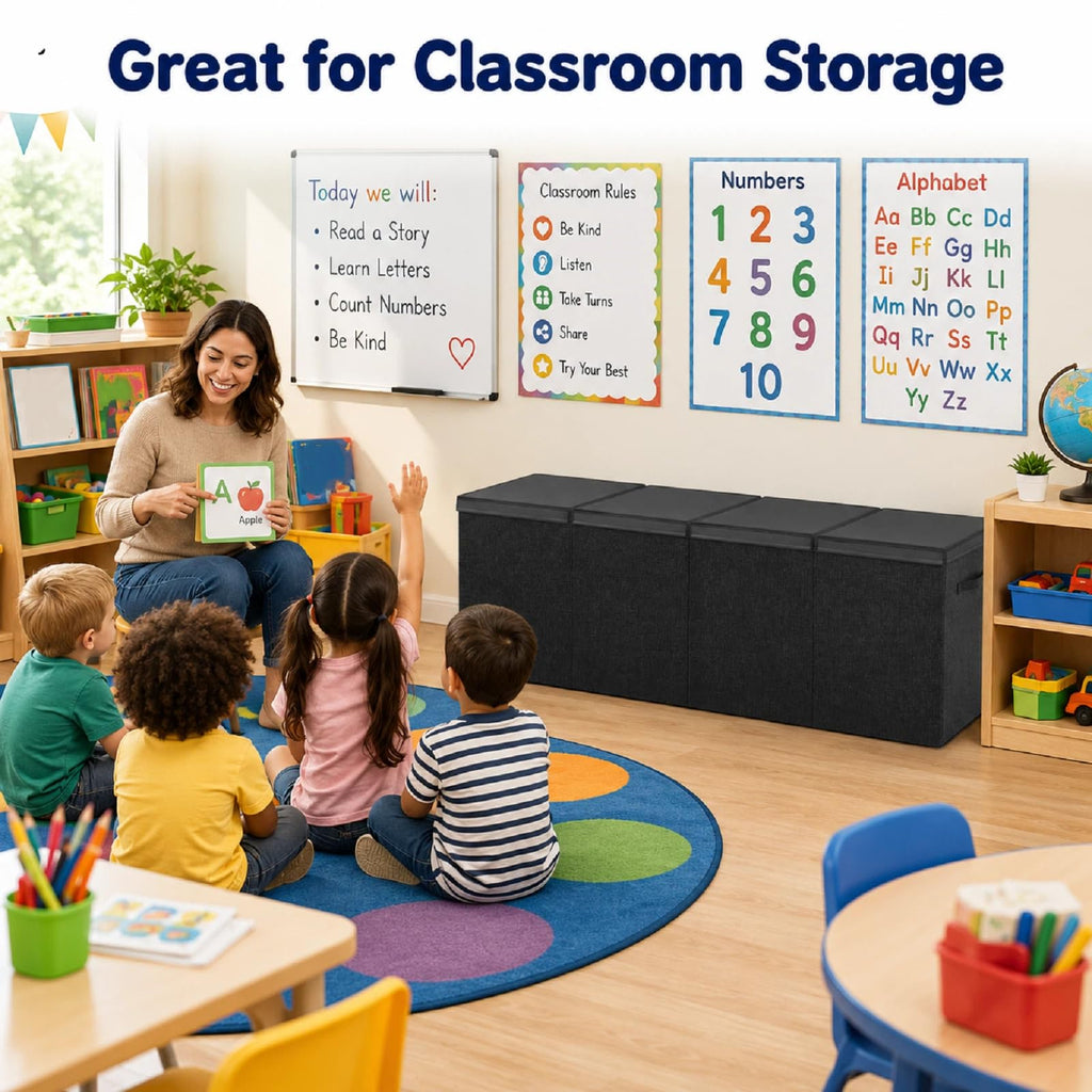 Extra Large Toy Chest with Lid, 49.2 x 13 x 15.7'', Black