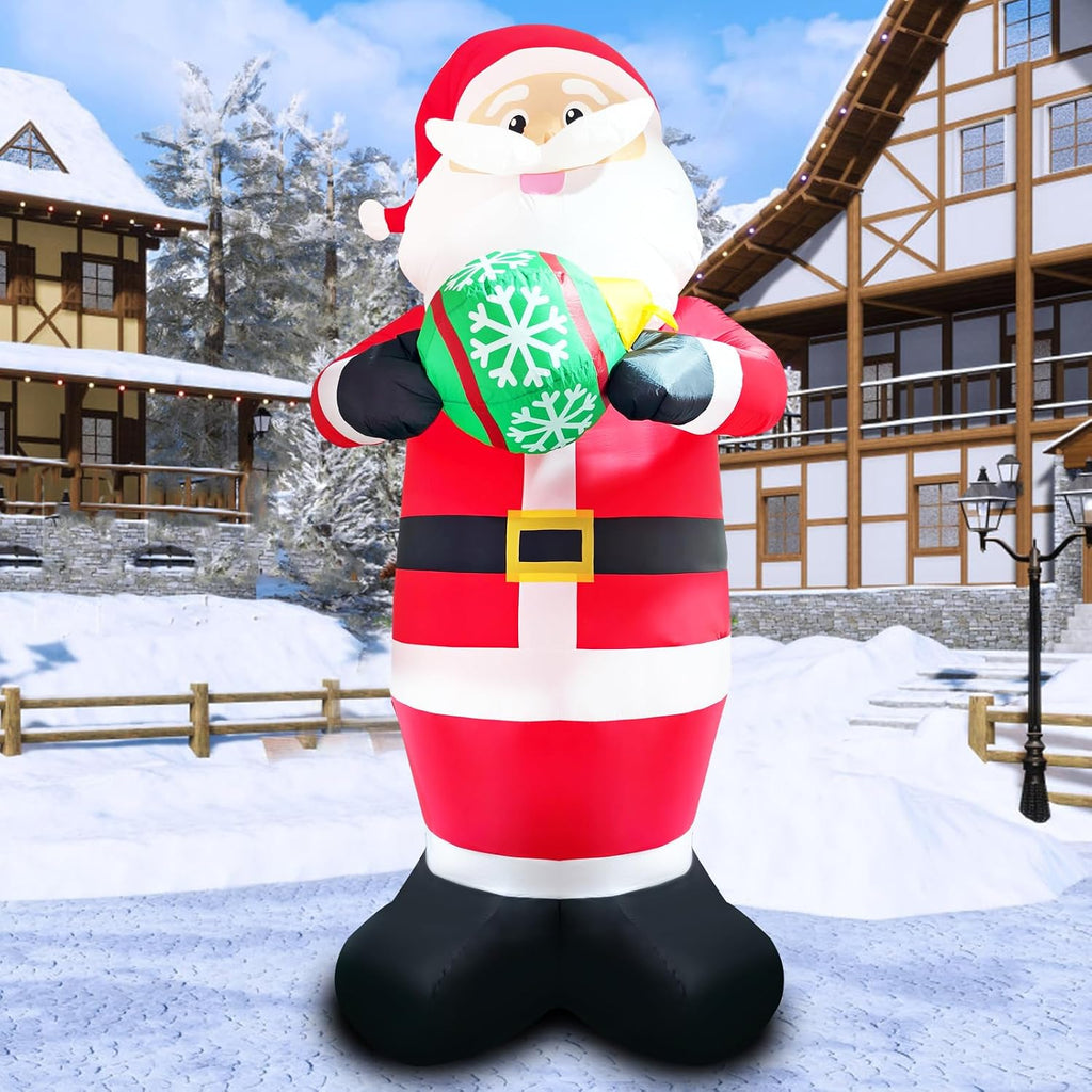 10FT Santa Claus Christmas Inflatable Decorations Blow Up Giant Santa Snowflake Ball Indoor Outdoor Decor Lights for