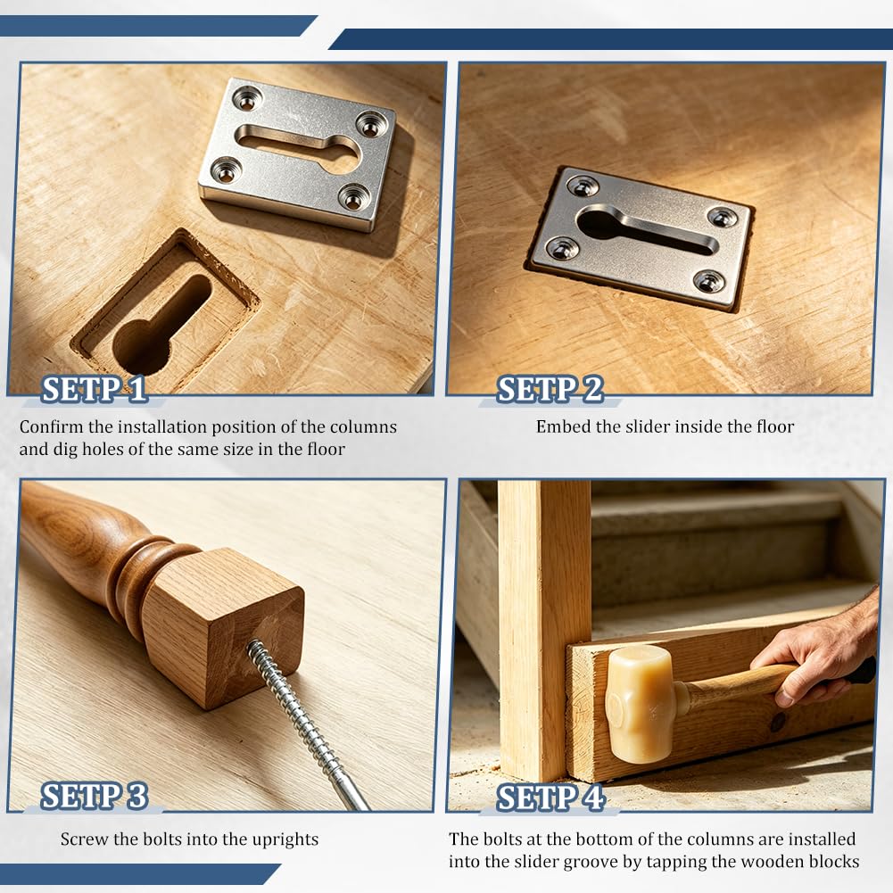 6 Sets 36Pcs Newel Post Fastener Carbon Steel Newel Post Fastener Mounting Kit Wood Handrail Installation Hardware