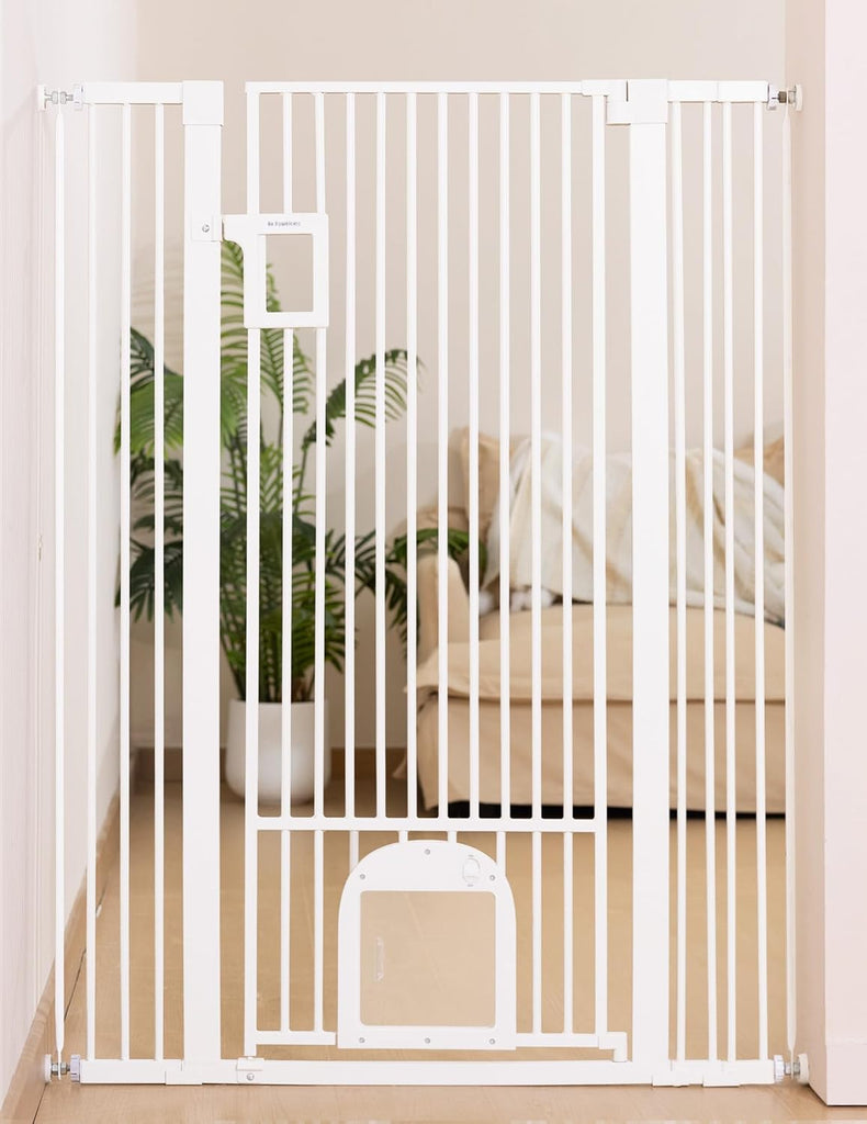 55" Extra Tall Pet Gate with Cat Door, 29"-43" Dog Gate Indoor