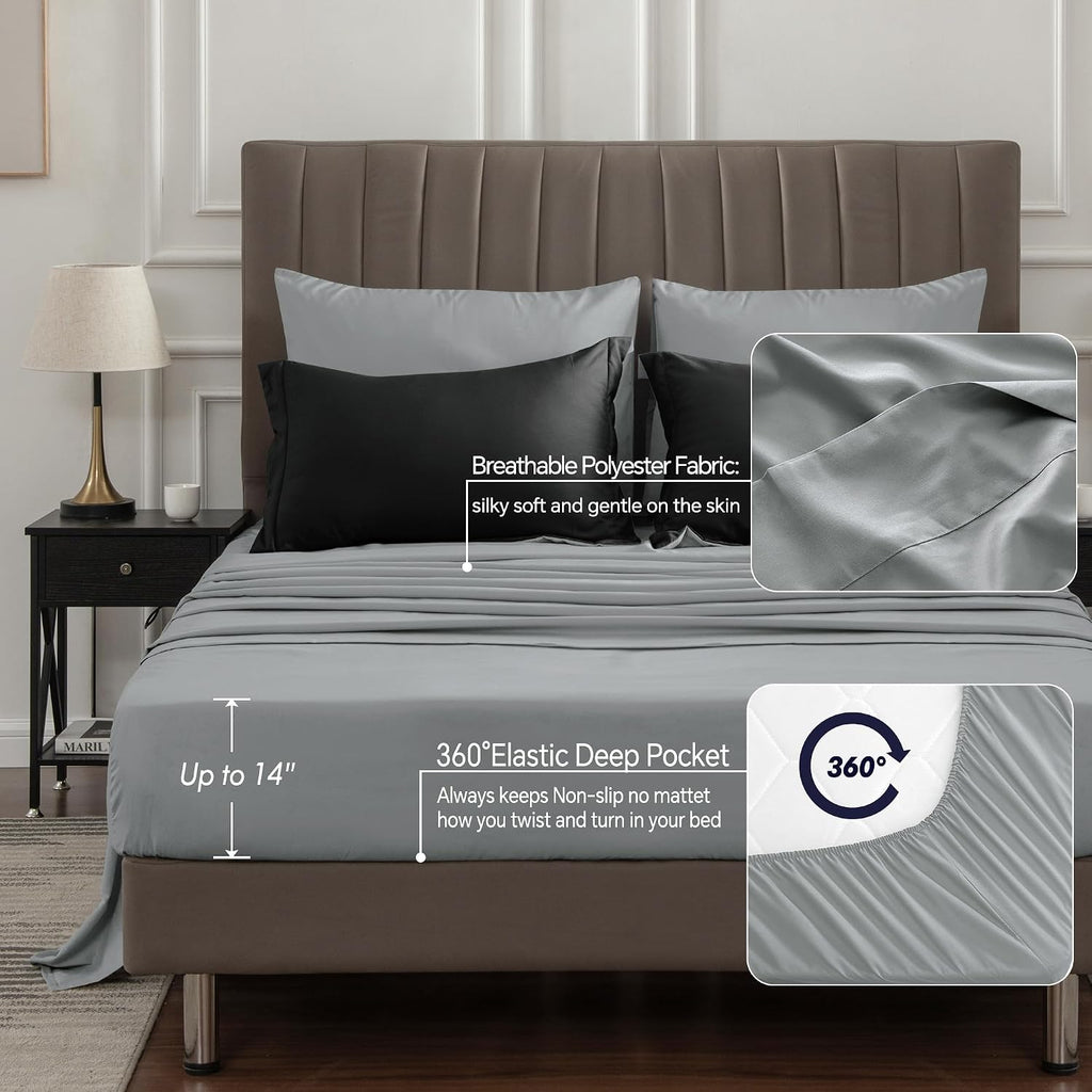Comforter Set 7 Pieces, Reversible Black Bed in A Bag - Set of 7