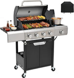 4-Burner Propane Gas Grill with Side Burner and Cover, 51,000 BTU Outdoor BBQ Grill, 452 Sq. In. Cooking Area for Patio and Backyard